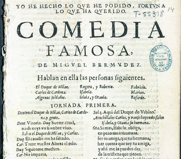 Portada de la comedia descubierta en la Biblioteca Nacional de España, atribuida a Lope de Vega.
 · Foto: Biblioteca Nacional de España