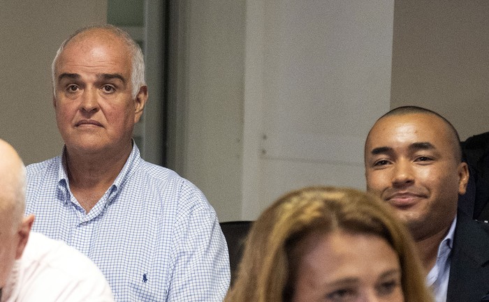 Gustavo Penadés y Sebastián Mauvezin, el 5 de febrero, en el juzgado de Juan Carlos Gómez. · Foto: Alessandro Maradei